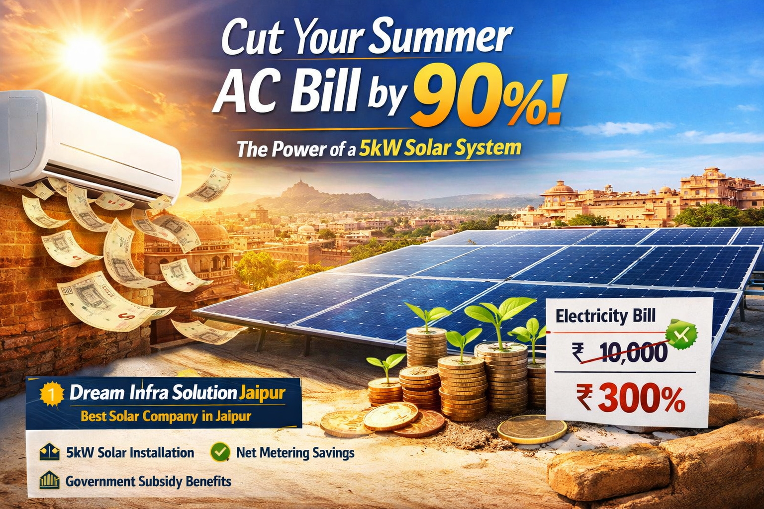 Cut Your AC Bill by 90% with 5kW Solar System | Dream Infra Solution Jaipur